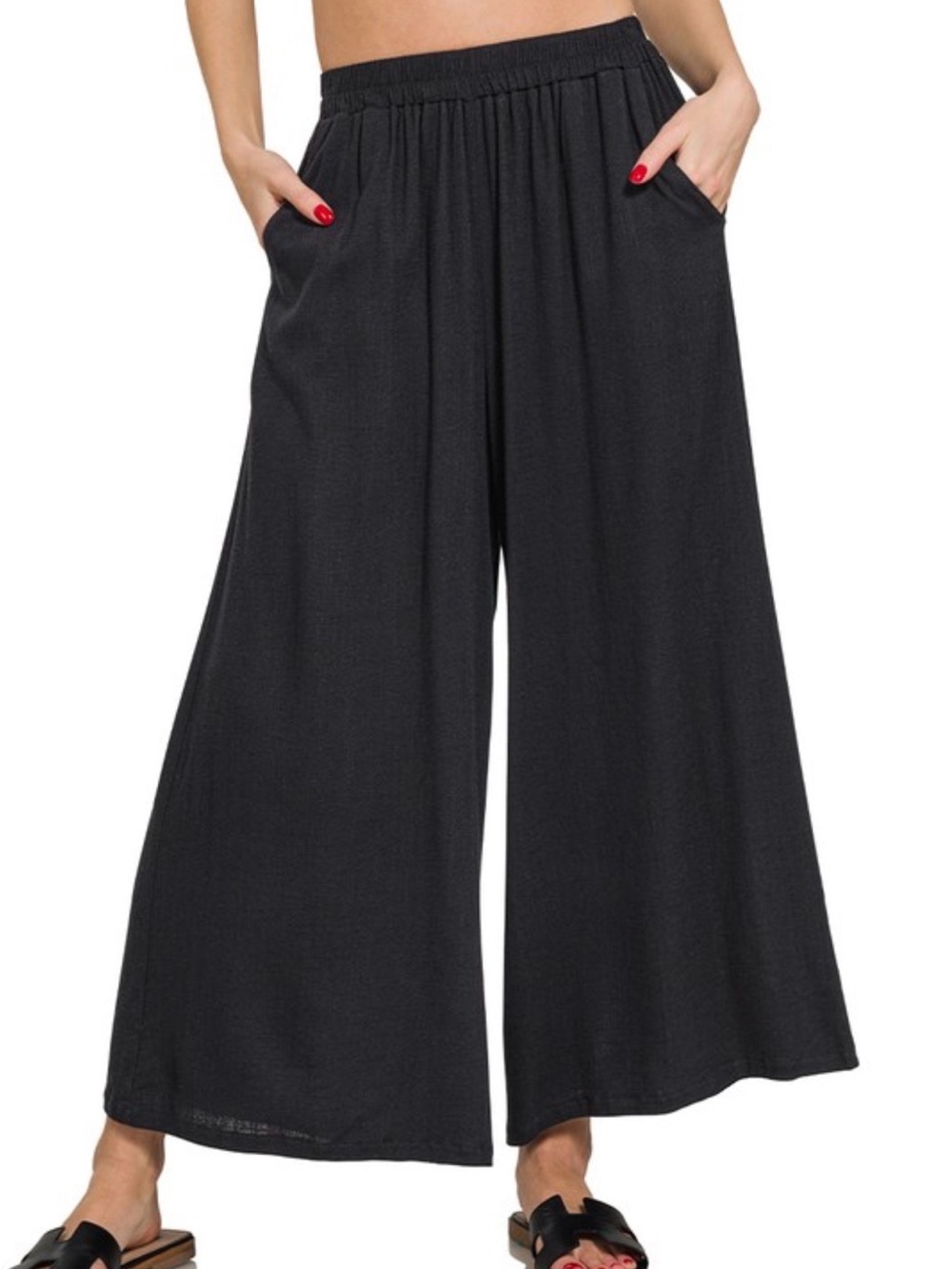 Zenana Outfitters Black Wide-Leg Elastic Waist Pants